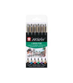 Set of 6 Markers Pigma Brush Pen Sakura