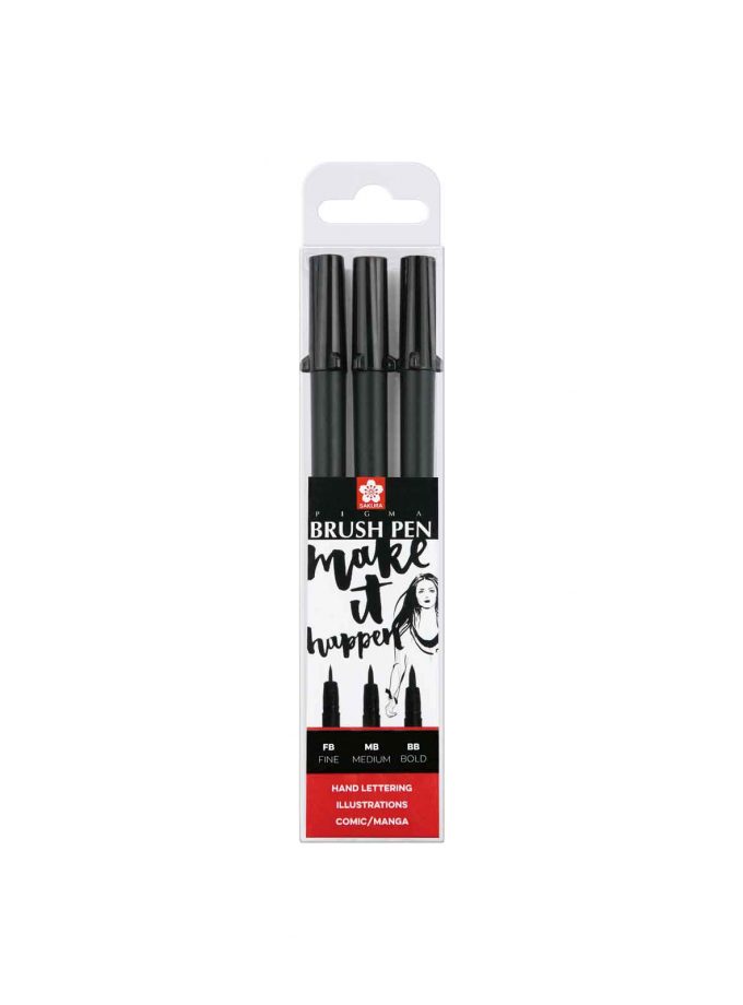 Set of 3 Brush Pens Pigma Black (FB, MB, BB)