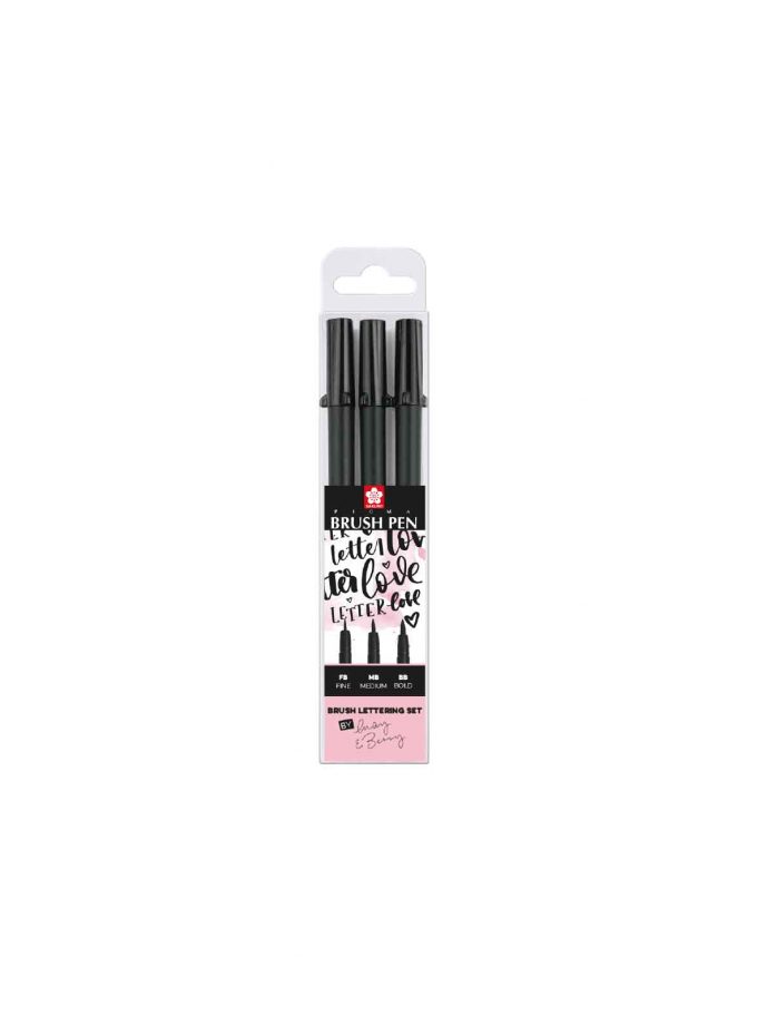 Set of 3 Pigma Brush Pen Black Hand-Lettering Markers