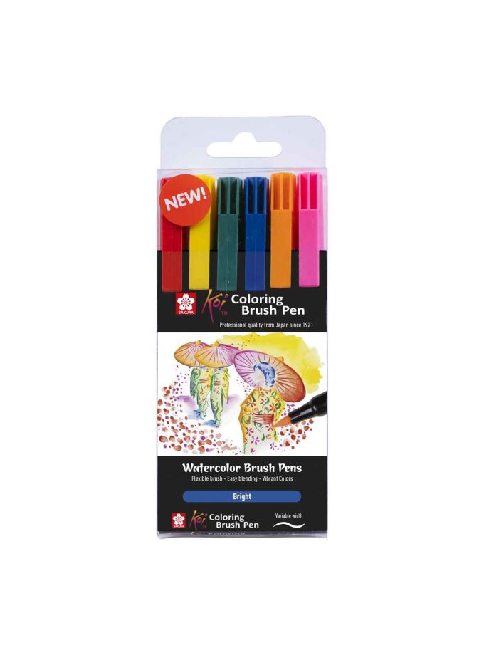 Set of 6 markers Koi Watercolor Brush Pen Bright