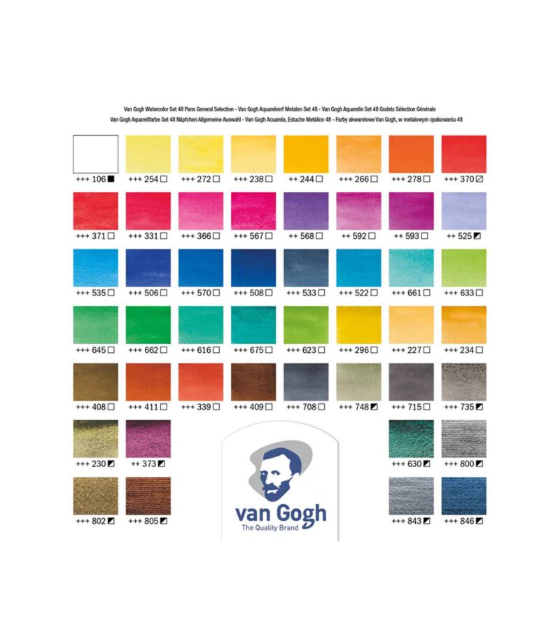 Van-Gogh-Talens-Water-Colour-Set-48-Pans-Metal-Box-Colour-Chart-Art&Colour