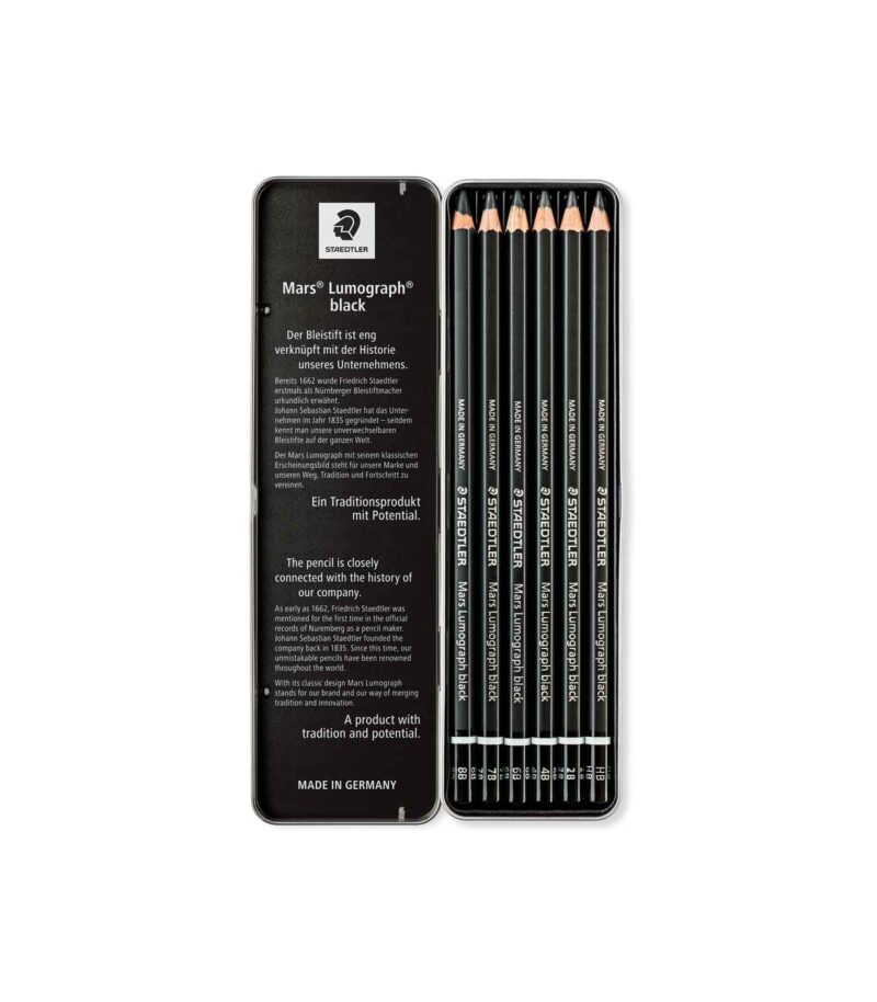 set-6-moluvia-Mars-Lumograph-Black-100B-Staedtler-Art&Colour-OpenCase