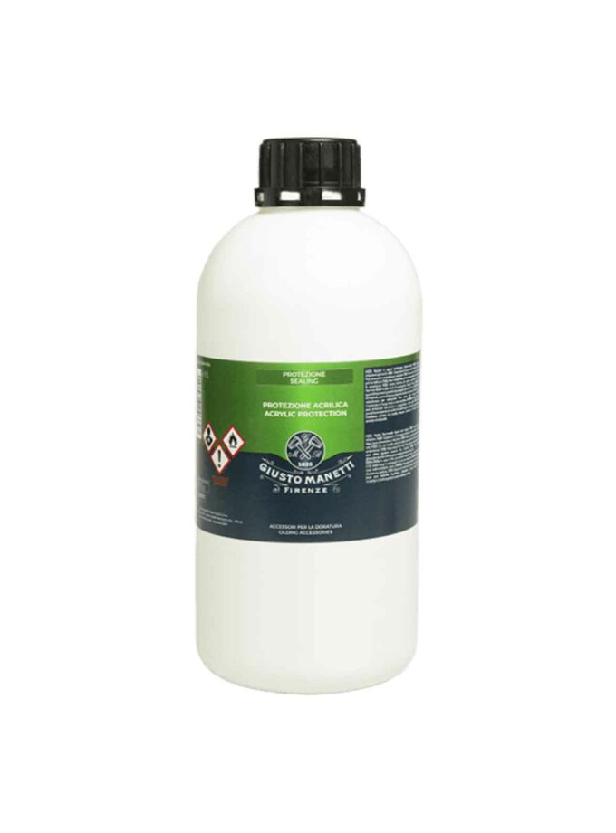 image of white bottle with a green label that says Acrylic Protection Giusto Manetti varnish