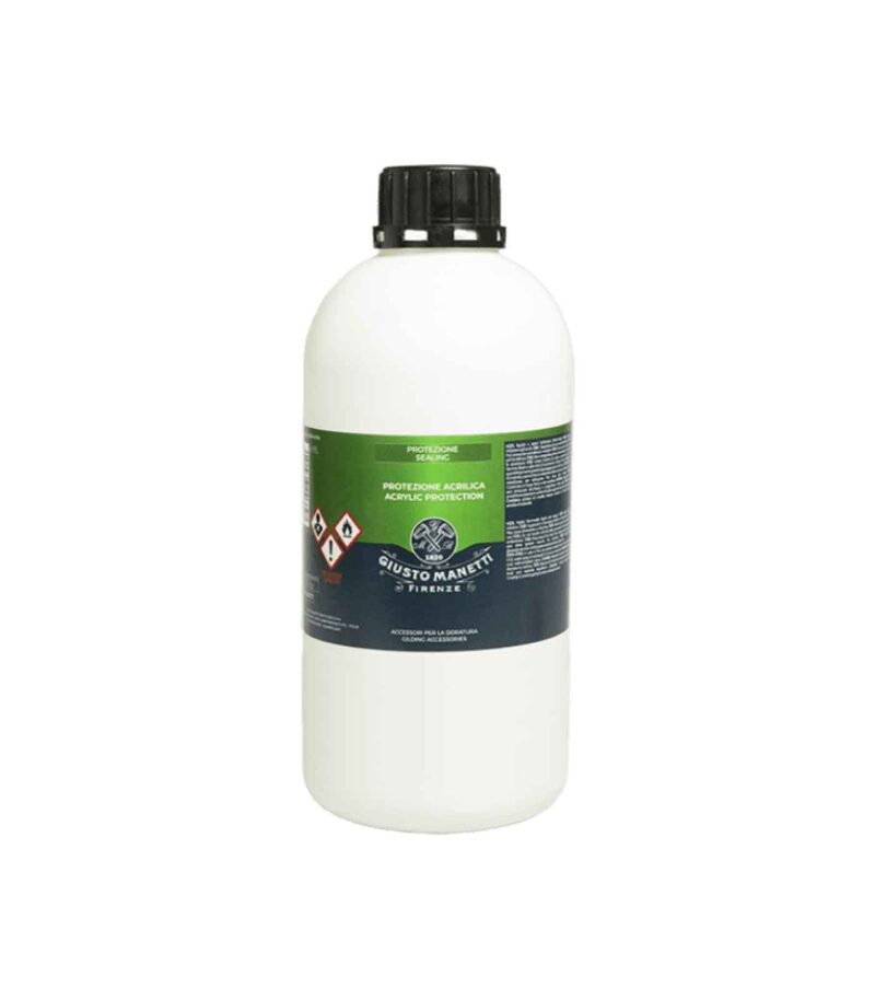 image of white bottle with a green label that says Acrylic Protection Giusto Manetti varnish