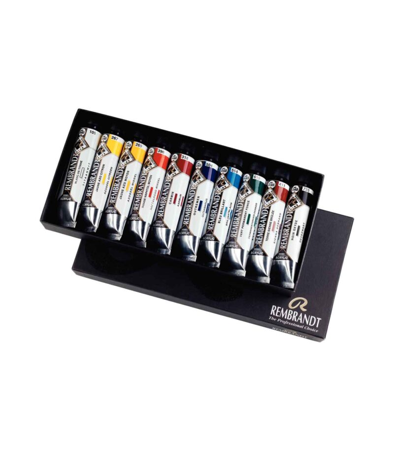 set-10x40ml-Akrulika-Acrylic-Colour-Rembrandt-Art&Colour-0. Open Case with colour tubes