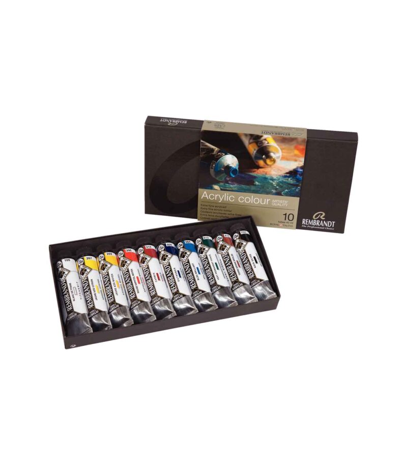 set-10x40ml-Akrulika-Acrylic-Colour-Rembrandt-Art&Colour. Open Case