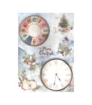 Rice Paper Decoupage A4 Christmas Clocks R1641