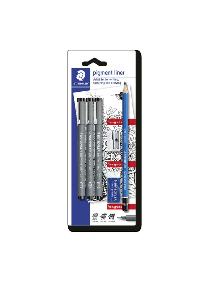 Set of 3 Markers Pigment Liner 308 Staedtler with Accessories