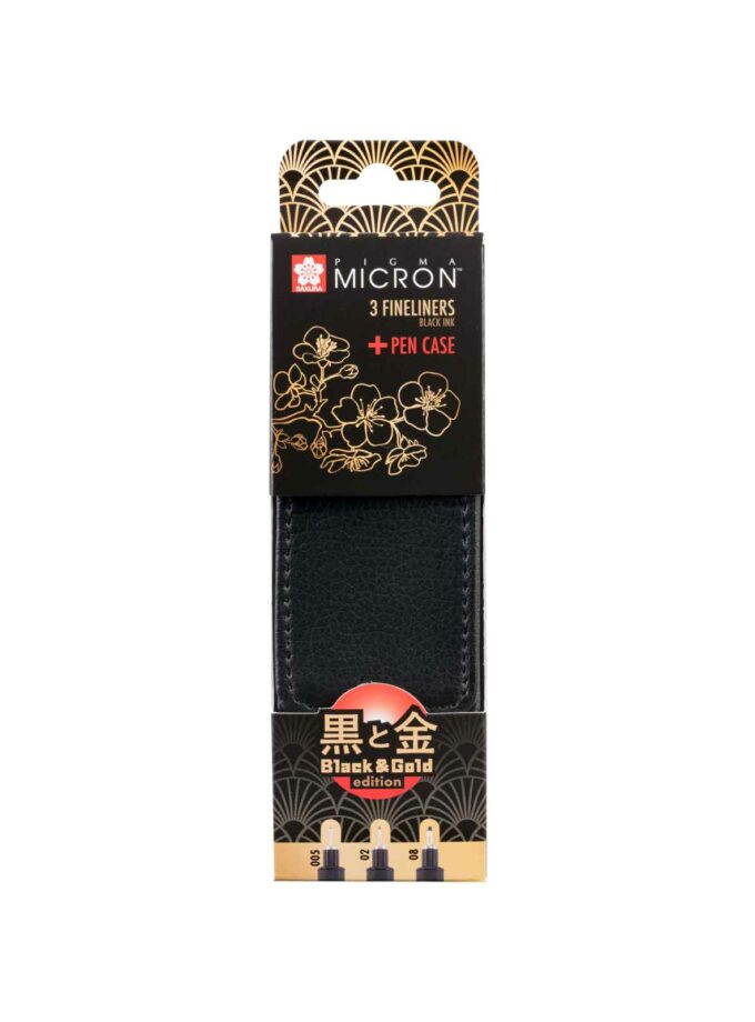 Σετ 3 Μαρκαδοράκια Sakura Pigma Black and Gold (Με Θήκη). Εικόνα Συσκευασίας