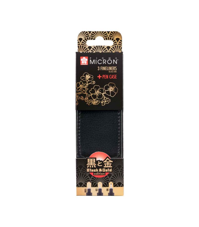 Σετ 3 Μαρκαδοράκια Sakura Pigma Black and Gold (Με Θήκη). Εικόνα Συσκευασίας