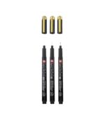 Σετ 3 Μαρκαδοράκια Sakura Pigma Black and Gold (Με Θήκη). Ανοιχτά πενάκια