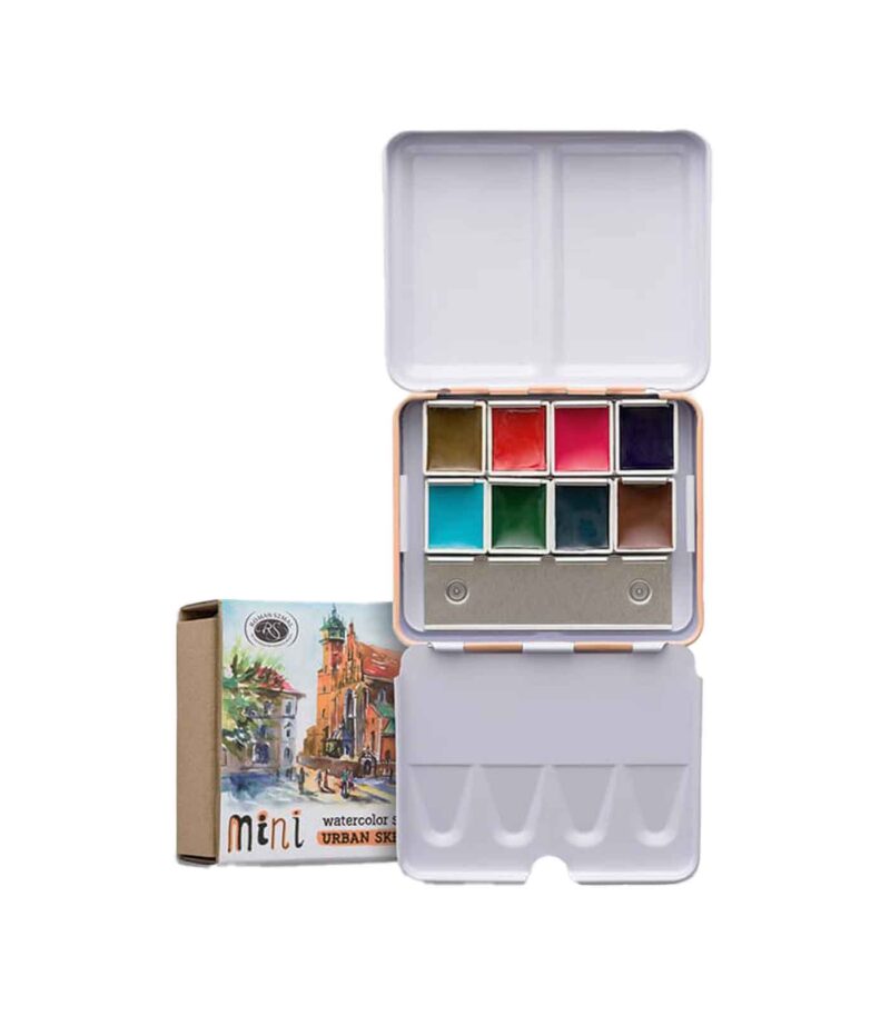 Apricot-Set-8-Watercolors-Urban-Sketachers-Roman-Szmal-Art&Colour-Open-Case