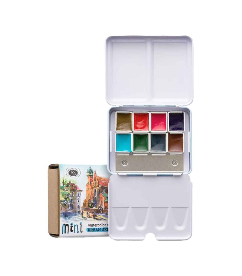 Blue-Set-8-Watercolors-Urban-Sketachers-Roman-Szmal-Art&Colour-Open-Case