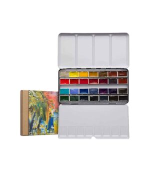 The-Essentials-28colours-Watercolours-Set-Aquarius-Roman-Szmal-Art&Colour-Metal-Case-Open