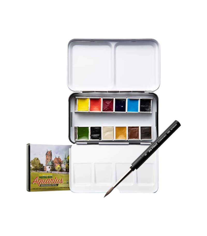 Travel-Set-12-Watercolors-Urban-Sketchers-Casaneo-Brush-Roman-Szmal-Art&Colour-Open-with-box