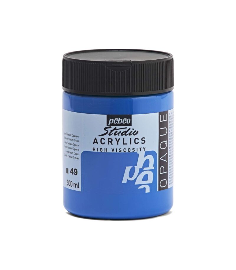 49-Opaque Primary Cyan-500ml-Studio Fine Acrylics Paint-Pébéo-Art&Colour