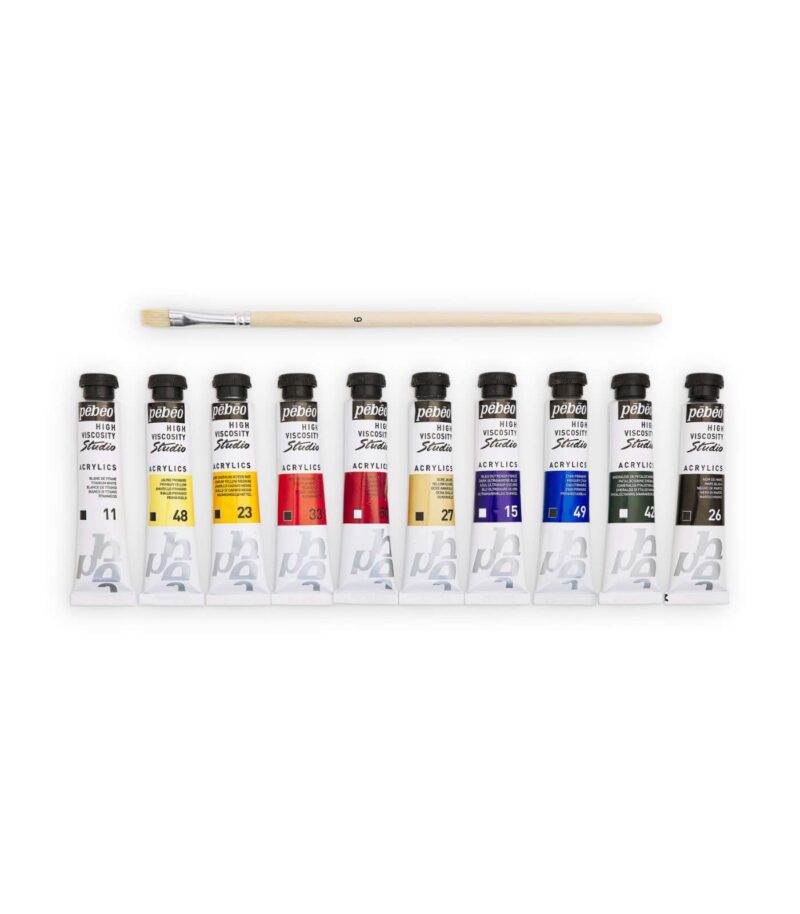 10x20ml-Studio Acrylics Set Tubes with Brush-Studio Acrylics Paint-Pebeo-Art&Colour-Contents