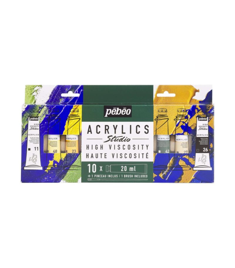 10x20ml-Studio Acrylics Set Tubes with Brush-Studio Acrylics Paint-Pebeo-Art&Colour-Front 10x20ml-Studio Acrylics Set Tubes with Brush-Studio Acrylics Paint-Pebeo-Art&Colour-Front