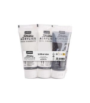 3x100ml-Stusio Acrylics Black and White Set-Studio Acrylics Paint-Pebeo-Art&Colour-Packaged