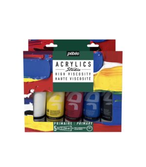 5x250ml + Colour Wheel-Studio Acrylics Primary Set-Studio Acrylic Paint-Pebeo-Art&Colour-Front