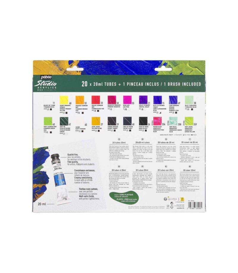 Acrylic Paint Set-Tubes with Brush-Studio Acrylics-Pebeo-Art&Colour-Back