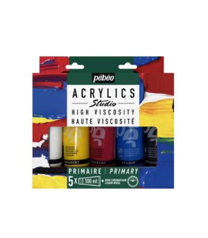 STUDIO ACRYLICS PRIMARY SET 5 x 100 ML + COLOUR WHEEL-Studio Acrylics-Pebeo-Art&Colour