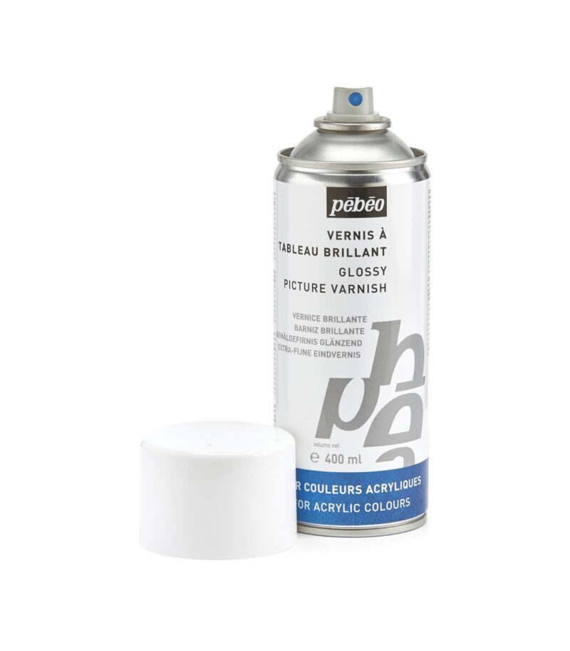 Glossy-400ml Spray Solvent Based Varnish-Artist Acrylics-Pebeo-Art&Colour-Open