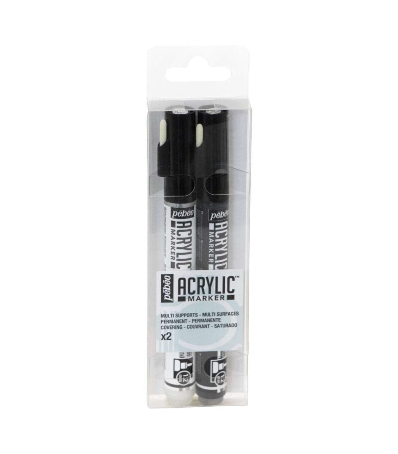 Round Nib 1,2mm-Set 2 Markers Black and White-Acrylic Markers-Pebeo-Art&Colour-Blister