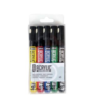 Round Nib 1,2mm-Set 5 Markers Primary-Acrylic Markers-Pebeo-Art&Colour